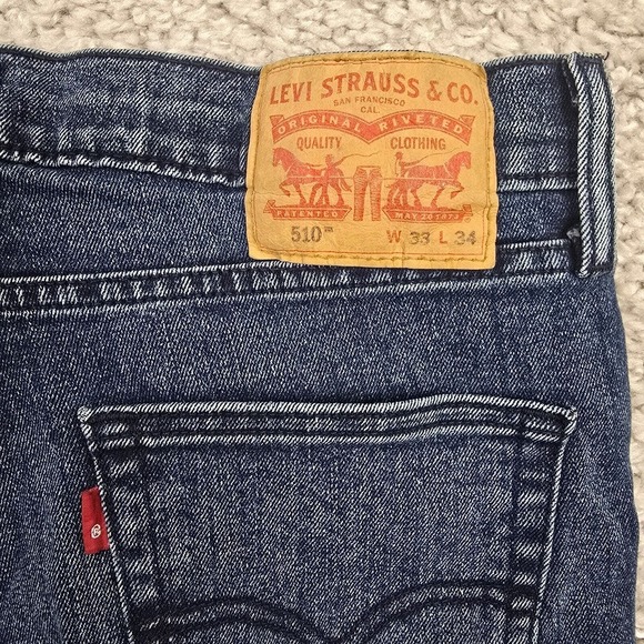 Levis 510 Jeans Mens 33x34 (Fits 30x33) Blue Skinny Dark Wash Denim - Picture 9 of 14